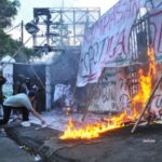 Anti-government protest outside regional parliament building in Bandung