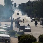 Nigerian Police Force disperse protesters demanding for the release Nnamdi