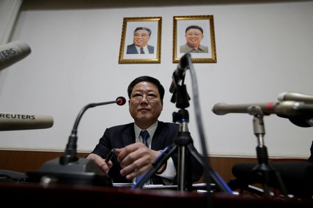 North Korean diplomat Pak Myong Ho attends a news conference