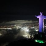 A drone view shows the Christ the Redeemer statue in
