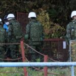 Members of Japan Self-Defense Forces (JSDF) practice setting up a