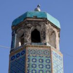 A damaged minaret of the Blue Mosque after the mosque