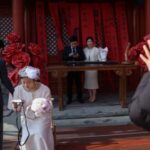 Couple get married at the Huguo Guanyin Temple, in Beijing