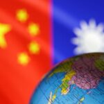 Illustration shows Globe, Chinese and Taiwanese flags