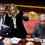 Italy’s Prime Minister Giorgia Meloni addresses the upper house of
