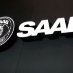FILE PHOTO: The Saab Technologies logo is displayed during the