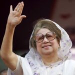 File picture of Khaleda Zia waving to activists as she
