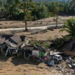 Drone view of an area hit by flash floods in