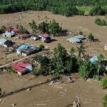 Drone view of an area hit by flash floods in