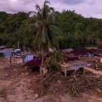 Drone view of an area hit by flash floods in