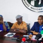 Officials of Guinea-Bissau’s electoral commission address the media in Bissau, Guinea-Bissau