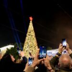 Christmas tree lighting-up outside Church of the Nativity in Bethlehem