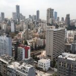 A drone view of buildings in Beirut city