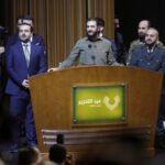 Syria’s President Ahmed al-Sharaa delivers a speech on the first