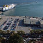 Farmers block the entrance to the port of Mytilene on