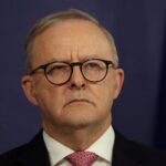 FILE PHOTO: Australian Prime Minister Anthony Albanese reacts during a