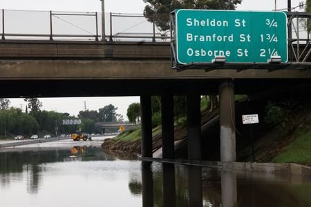 Heavy rains fall due to an atmospheric river near Los
