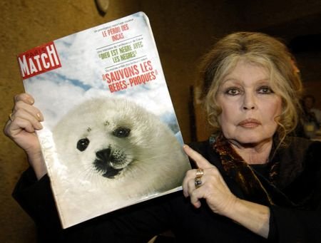 FILE PHOTO: Former French actress Brigitte Bardot displays a 1969