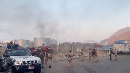 Smoke rises in Yemeni port of Mukalla following Saudi-led coalition