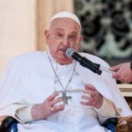 Pope Francis speaks as he appears for the first time