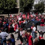 Supporters of Free Constitutional Party, whose leader Abir Moussi has