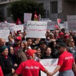 Supporters of Free Constitutional Party, whose leader Abir Moussi has