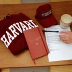Yu-Hsuan Lin places a Harvard hat, mug, hoodie and her