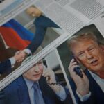 FILE PHOTO: View of newspaper covers dedicated to Putin-Trump phone
