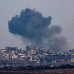 Smoke rises from Gaza after an explosion