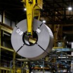 FILE PHOTO: A steel coil is moved at a steel
