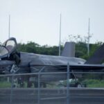 An F-35 jet taxis the runway of the former Roosevelt