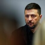 Ukraine’s President Zelenskiy speaks a stakeout during the 80th UN