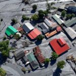 A drone view shows mud covering areas of Hualien