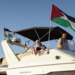 Global Sumud Flotilla boats off Crete island, Greece, heading to