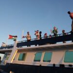 Global Sumud Flotilla boats off Crete island, Greece, heading to