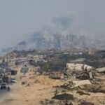 Smoke rises during an Israeli military operation in Gaza City,