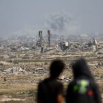 Smoke rises during an Israeli military operation in Gaza City,