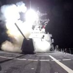 A missile is launched from a U.S. Navy warship against