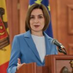 Moldovan President Sandu attends a press conference following the announcement