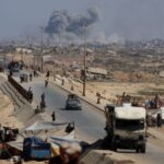 Displaced Palestinians flee northern Gaza due to an Israeli military