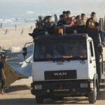 Displaced Palestinians flee northern Gaza due to an Israeli military