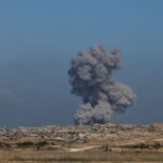 Smoke rises from Gaza after an explosion, as seen from