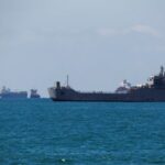 An Israeli Navy vessel approaches Ashdod Port, in southern Israel