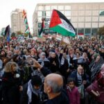 Pro-Palestinian demonstrators protest to condemn the Israeli forces’ interception of