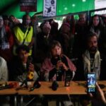 Swedish activist Greta Thunberg attends a press conference, in Stockholm