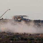 Destroyed buildings following explosions in Gaza, as seen from southern