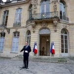 French outgoing Prime Minister Lecornu makes an address at Matignon