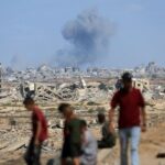 Smoke rises following explosions amid Israeli offensive in Gaza City,