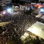 A drone photo of people gathering in “Hostages square”, after