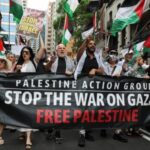 People take part in the ‘Nationwide March for Palestine’ in